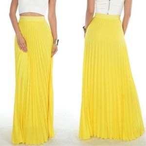 Pleated Yellow Maxi Skirt